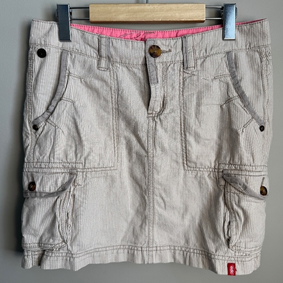 EDC by Esprit Women's 6 Striped Cargo Mini Skirt Cream/Beige Pockets Festival - Picture 1 of 12